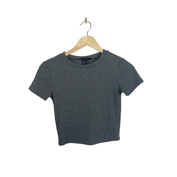 NWOT Forever 21 Ribbed Knit Cropped Baby Tee in Grey Size S - Picture 1 of 6